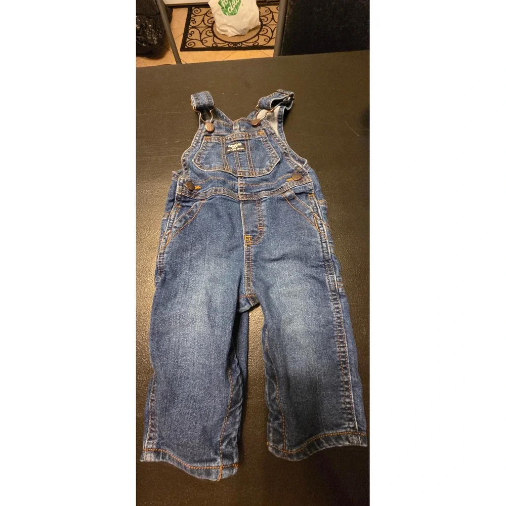 OshKosh Bgosh Baby Boys Blue Denim Bib Overalls 9 Months Classic Utility